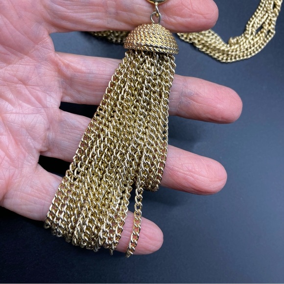 SARAH COVENTRY Gold Tone Multistrand Chain Dangle Tassel Necklace & Bracelet Set - Picture 5 of 7